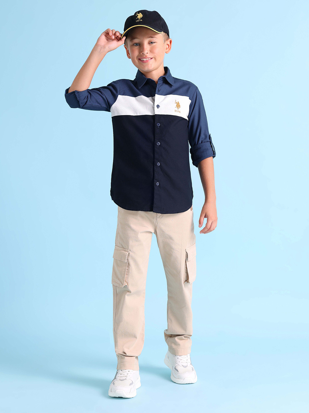 

U.S. Polo Assn. Kids Boys Classic Spread Collar Long Sleeves Regular Fit Casual Shirt, Blue