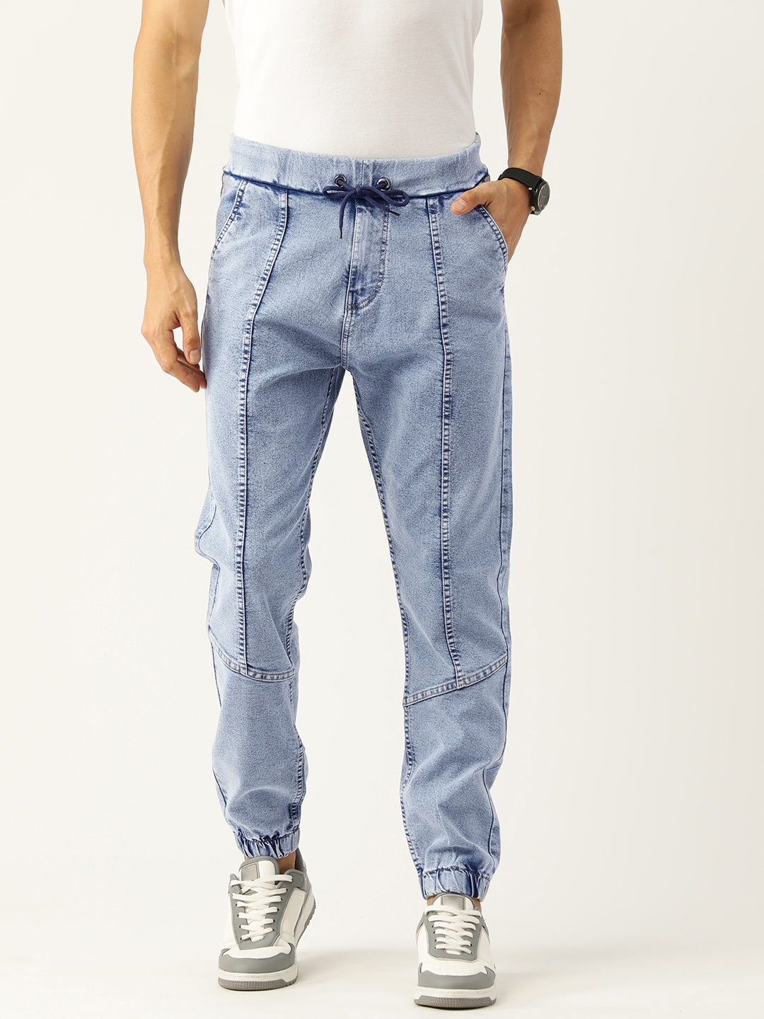 

PARIS HAMILTON Men Jogger Heavy Fade Acid Wash Stretchable Jeans, Blue