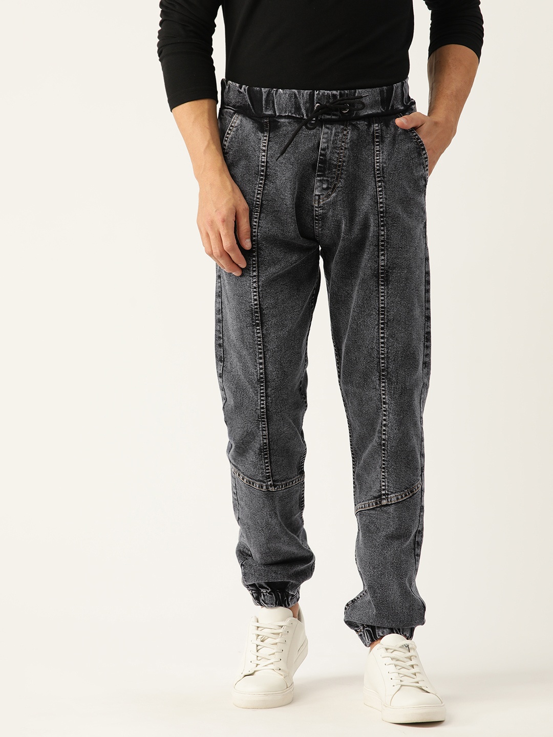 

PARIS HAMILTON Men Jogger Heavy Fade Acid Wash Stretchable Jeans, Charcoal
