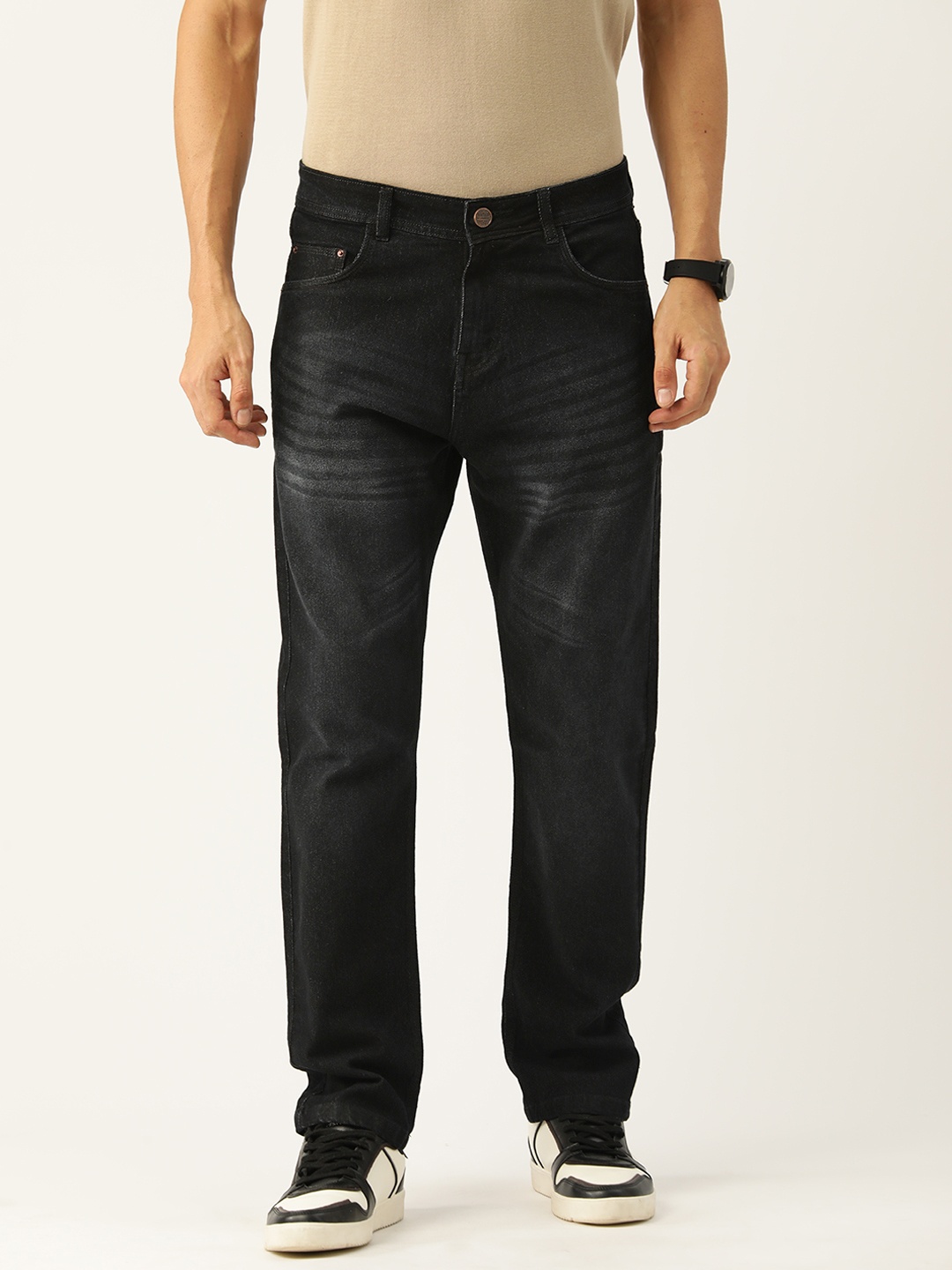 

PARIS HAMILTON Men Relaxed Fit Light Fade Acid Wash Stretchable Jeans, Black