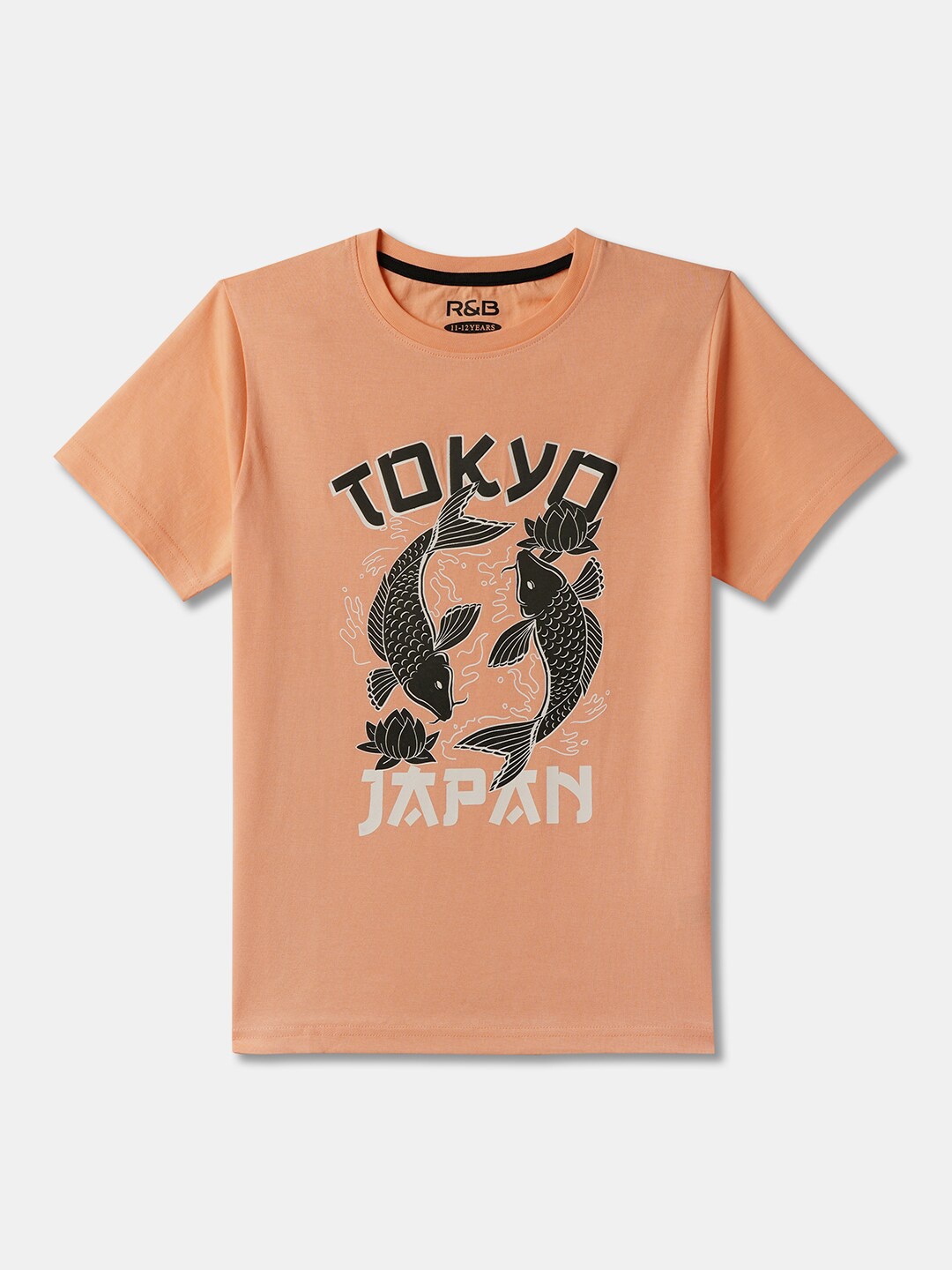 

R&B Boys Graphic Printed Round Neck T-shirt, Orange