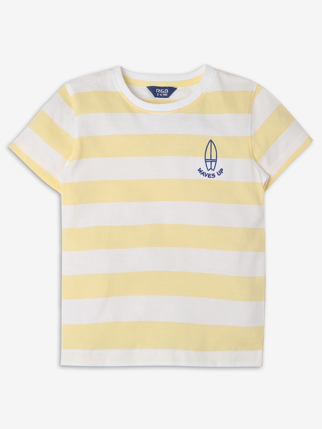 

R&B Boys Striped Round Neck T-shirt, Yellow