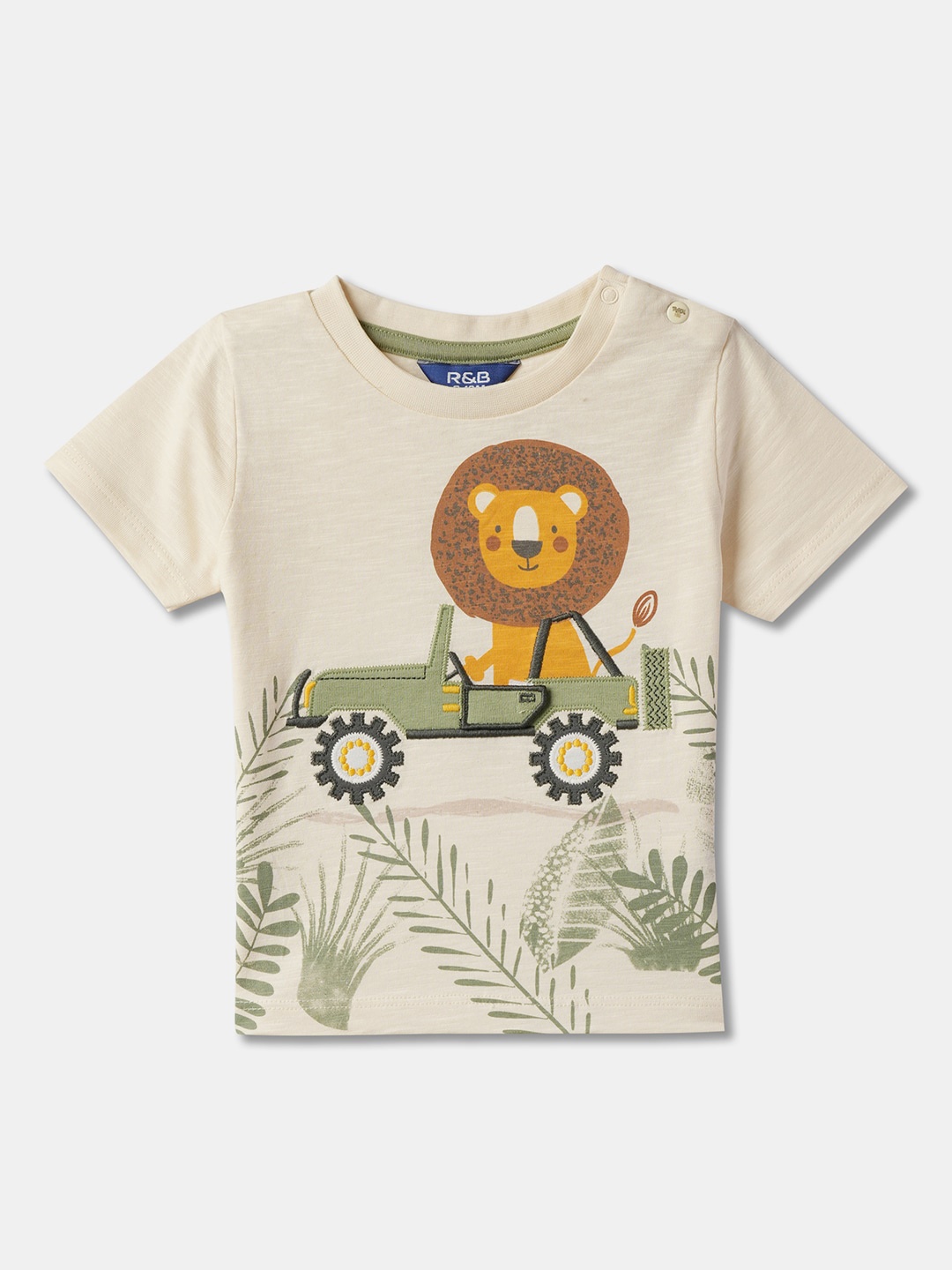 

R&B Boys Graphic Printed Embroidered T-shirt, Beige