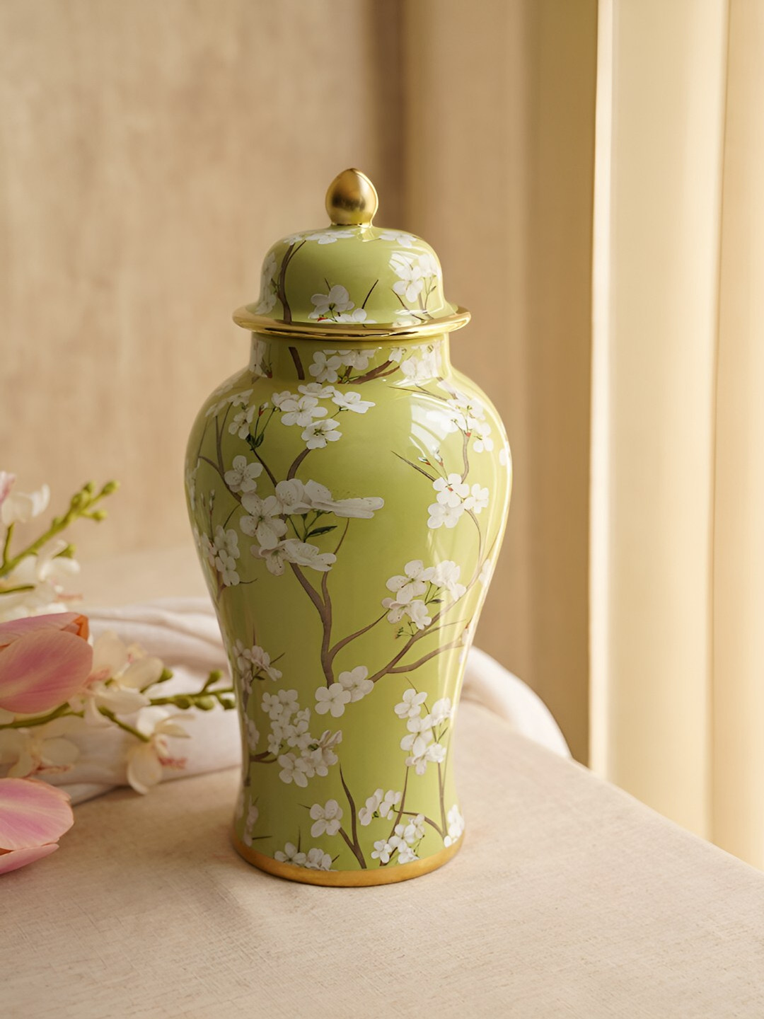 

Pure Home and Living Green Floral Printed Ceramic Container With Lid