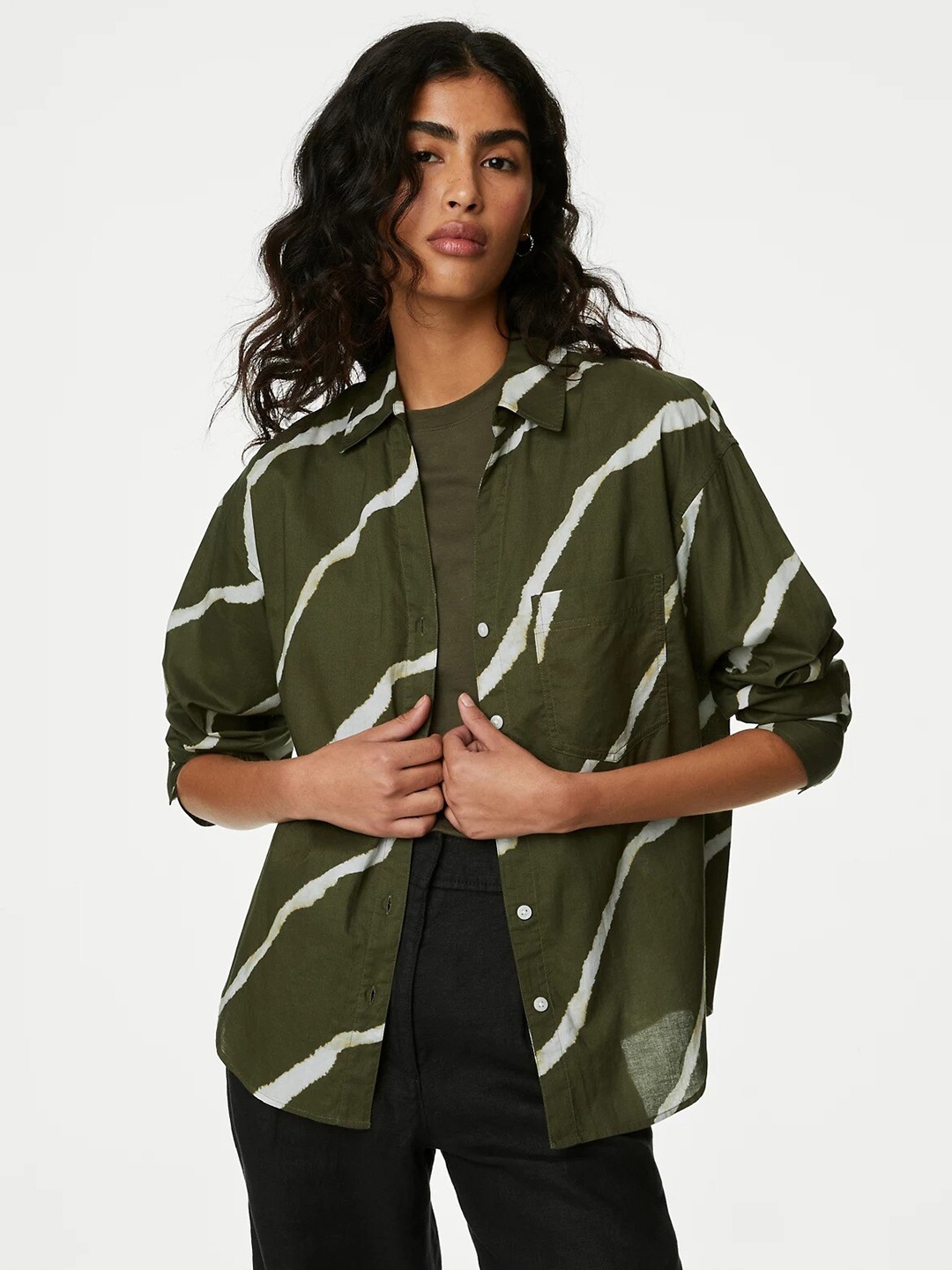 

Marks & Spencer Geometric Printed Pure Cotton Casual Shirt, Khaki