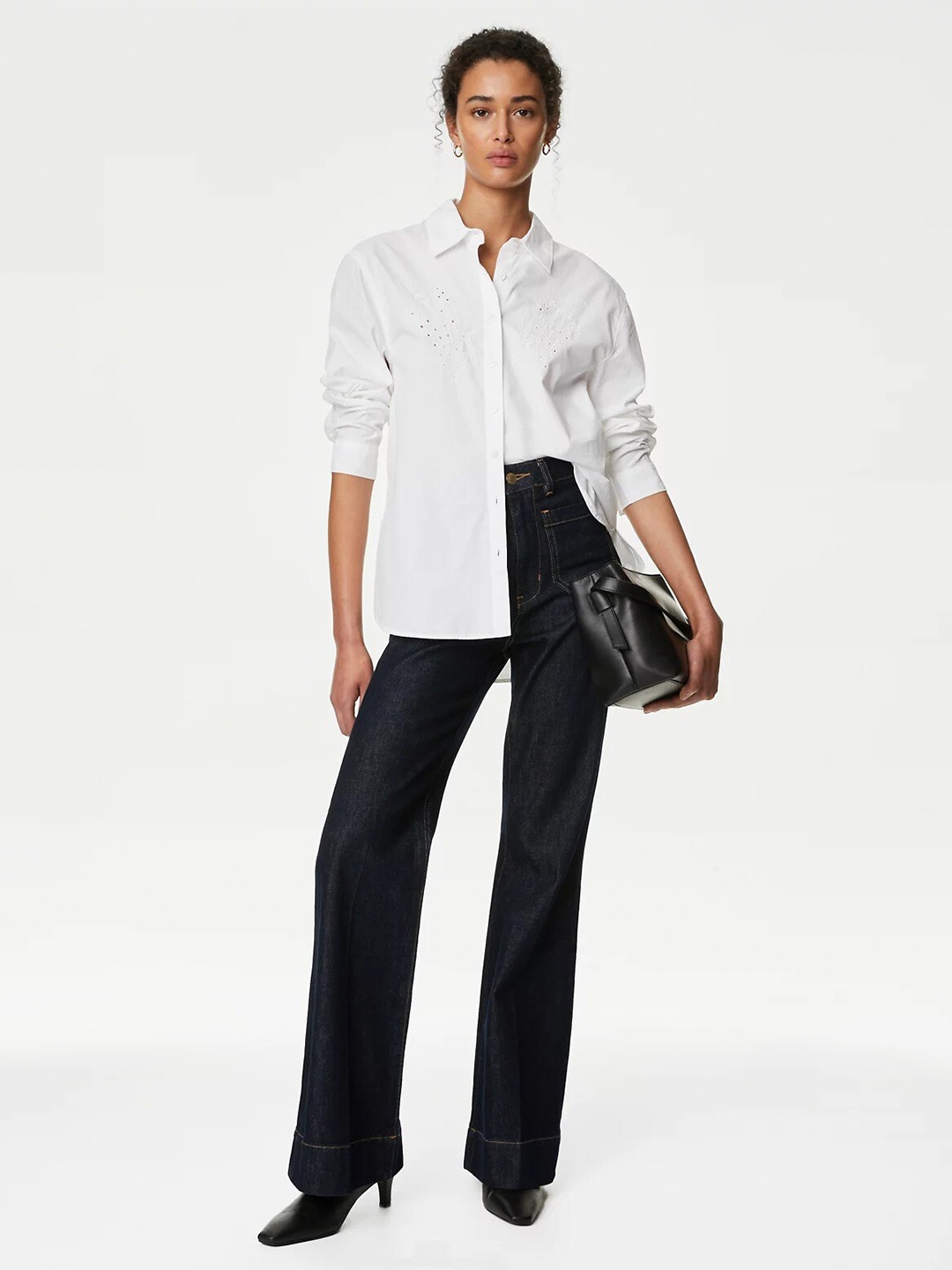 

Marks & Spencer Long Sleeves Cutwork Pure Cotton Casual Shirt, White