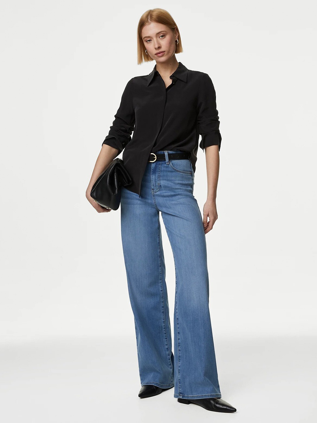 

Marks & Spencer Spread Collar Pure Silk Casual Shirt, Black
