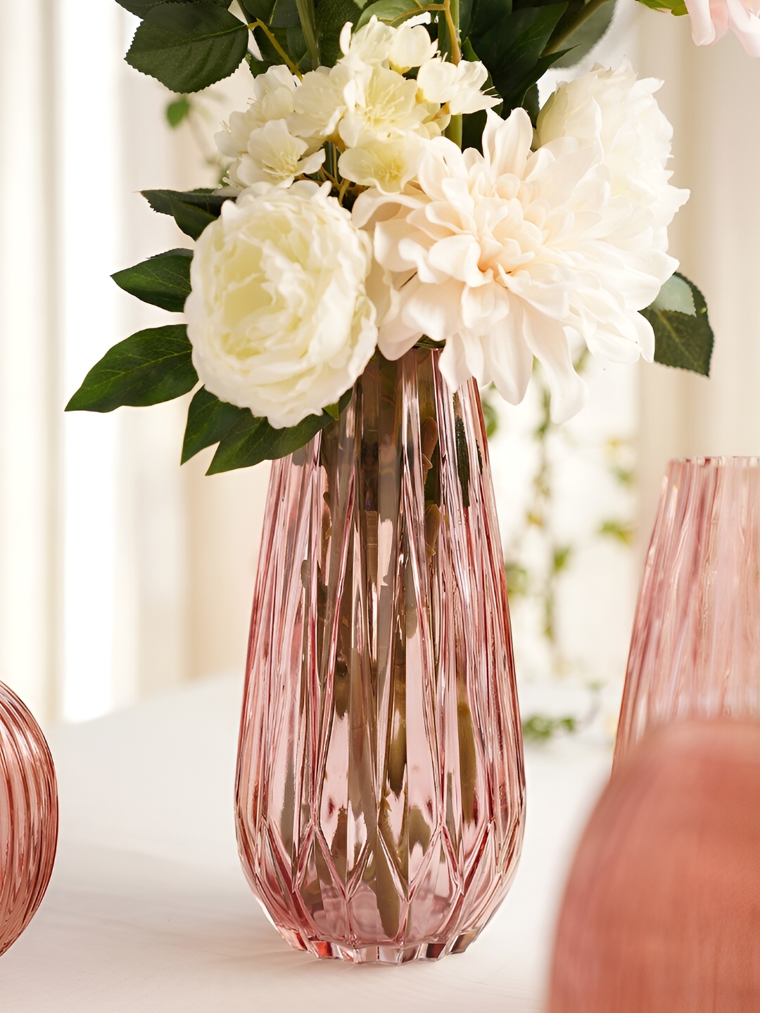 

Pure Home and Living Pink Textured Diamond Cut Glass Vase