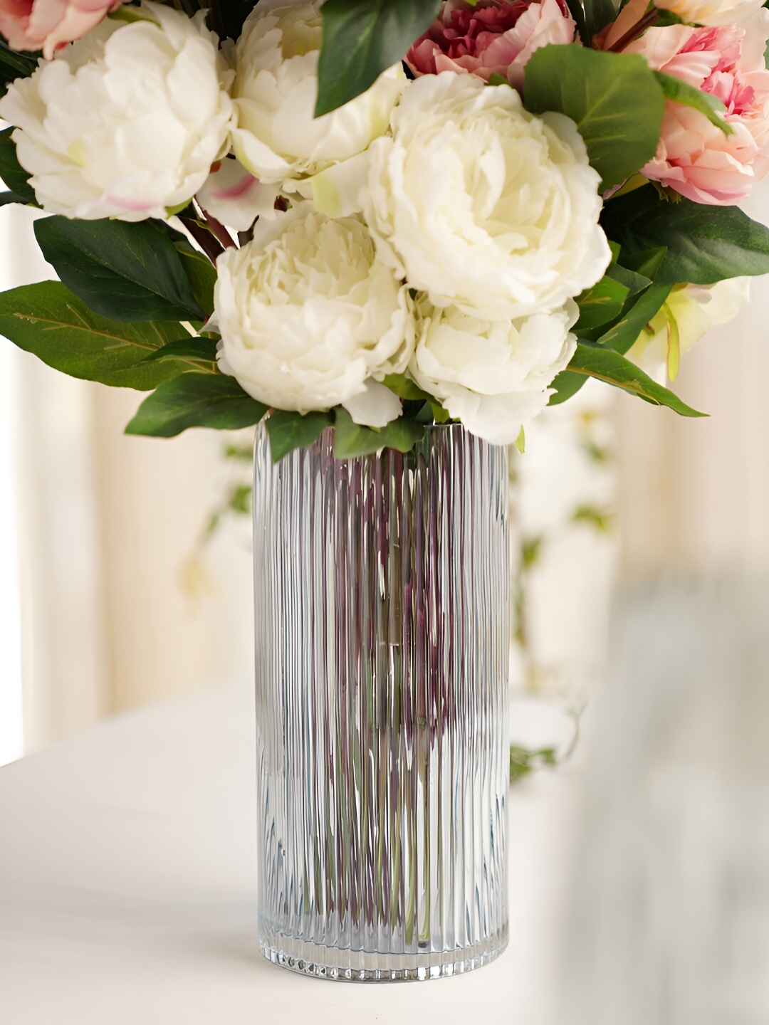 

Pure Home and Living Blue Ribbed Straight Glass Vase