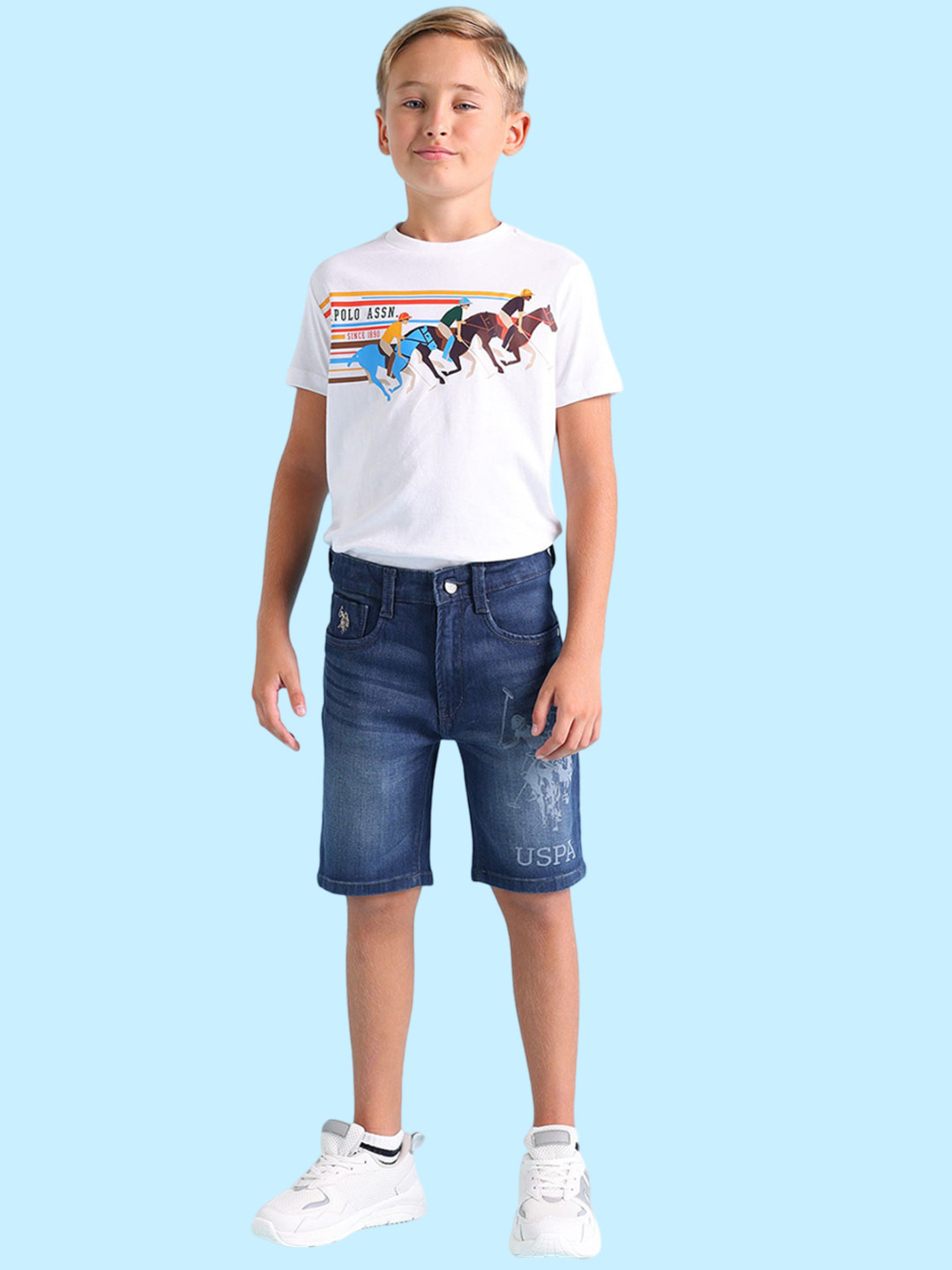 

U.S. Polo Assn. Kids Boys Washed Denim Shorts, Blue
