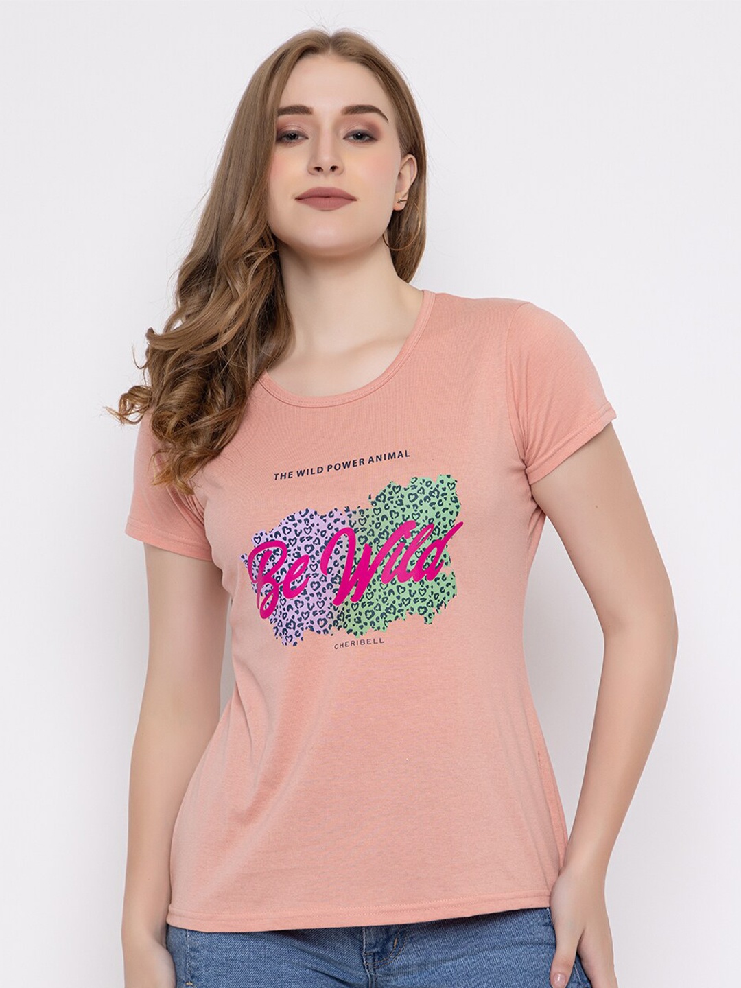 

Cheribell Typography Printed Cotton T-shirt, Peach