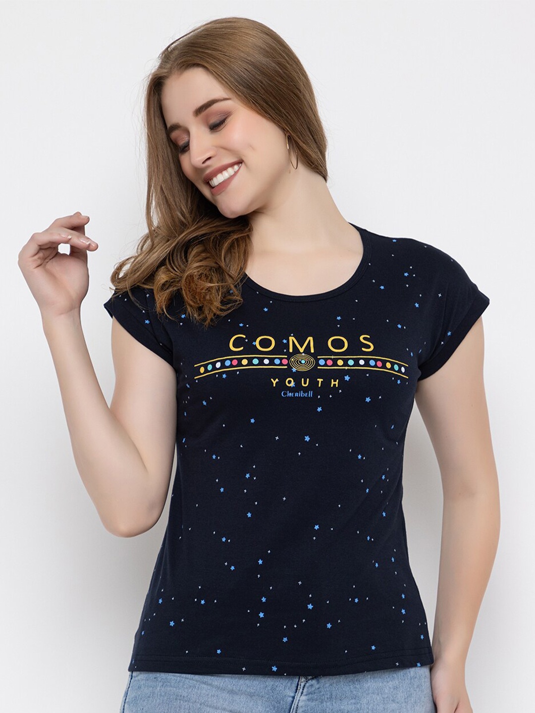 

Cheribell Graphic Printed Cotton Top, Blue