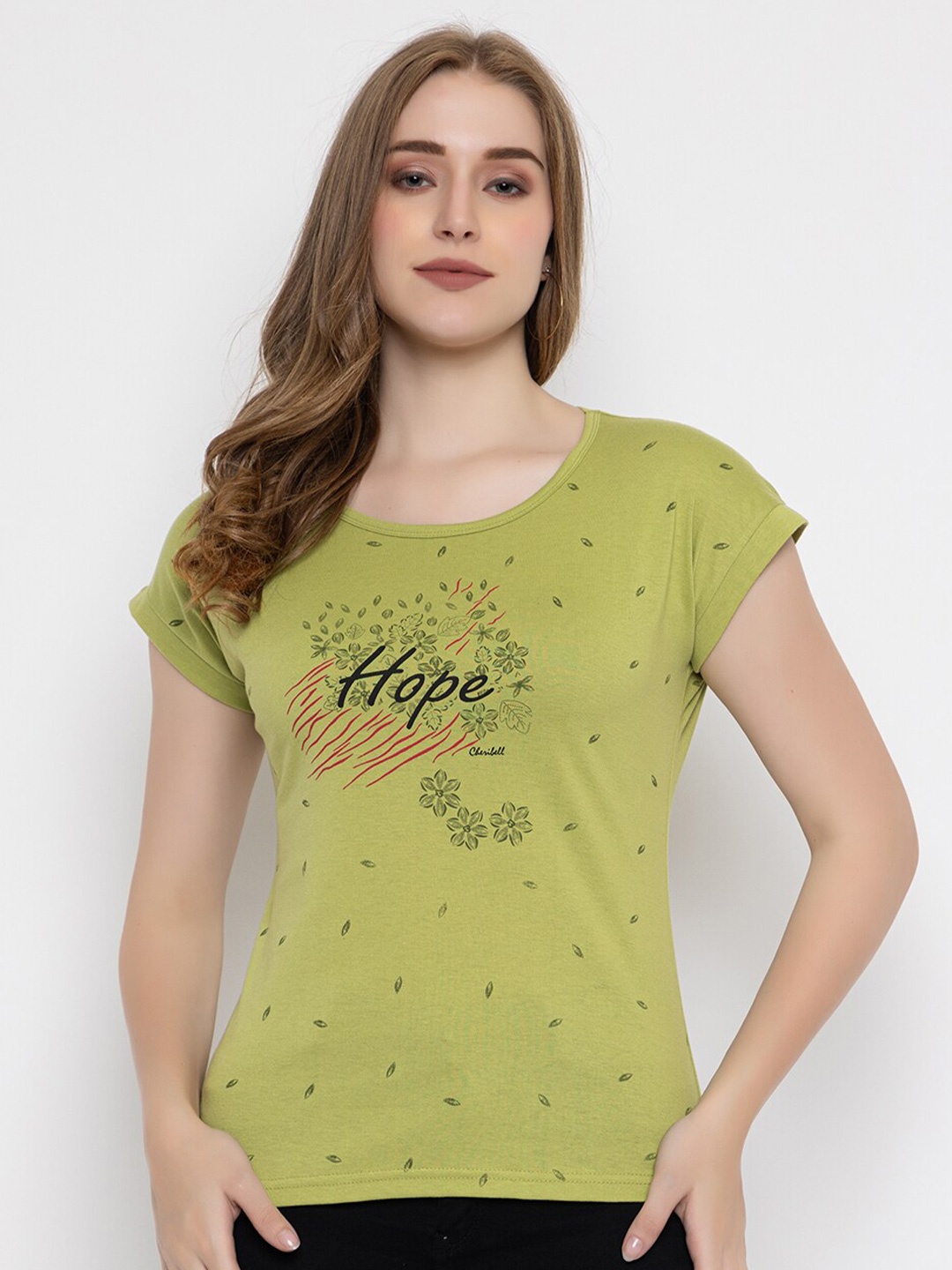 

Cheribell Graphic Printed Cotton T-shirt, Green