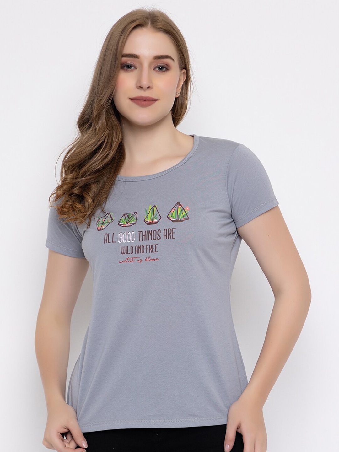 

Cheribell Typography Printed Cotton T-shirt, Grey