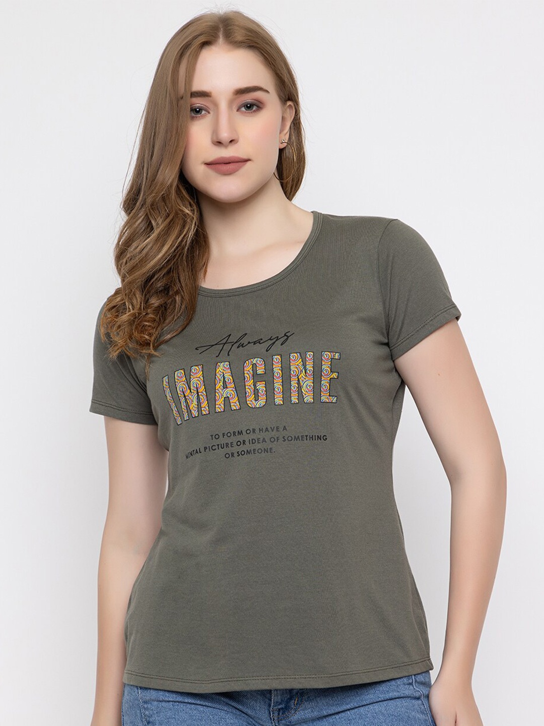 

Cheribell Typography Printed Cotton T-shirt, Olive