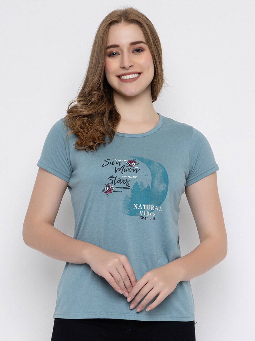 

Cheribell Typography Printed Cotton T-shirt, Blue