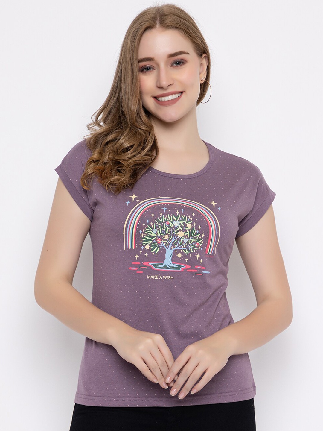 

Cheribell Graphic Printed Cotton T-shirt, Lavender
