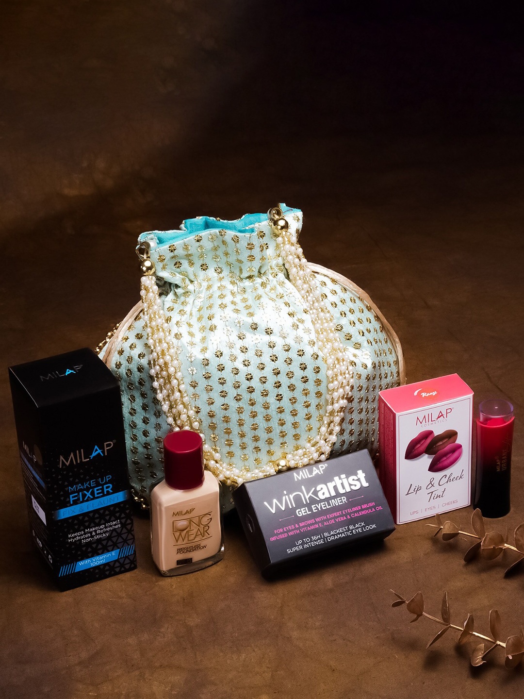 

MILAP Special Festive Makeup Set With Potli, Multi