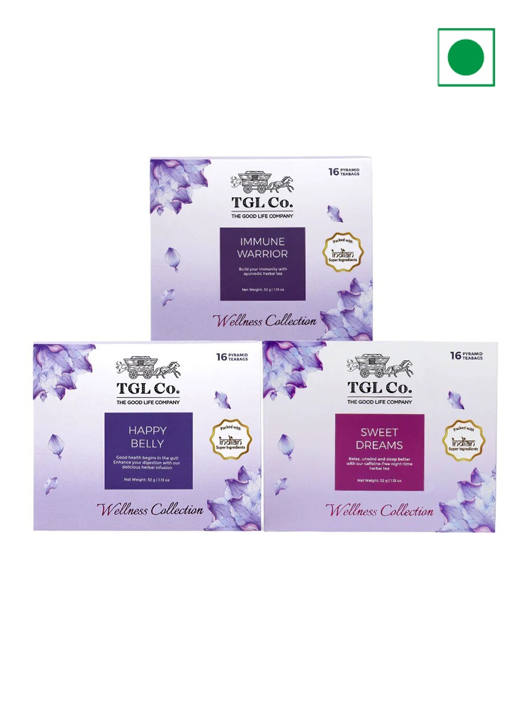 

TGL Co. Immunity Teas Happy Belly +Immune Warrior + Sweet Dream 16 Tea Bags Each Pack of 3, Purple