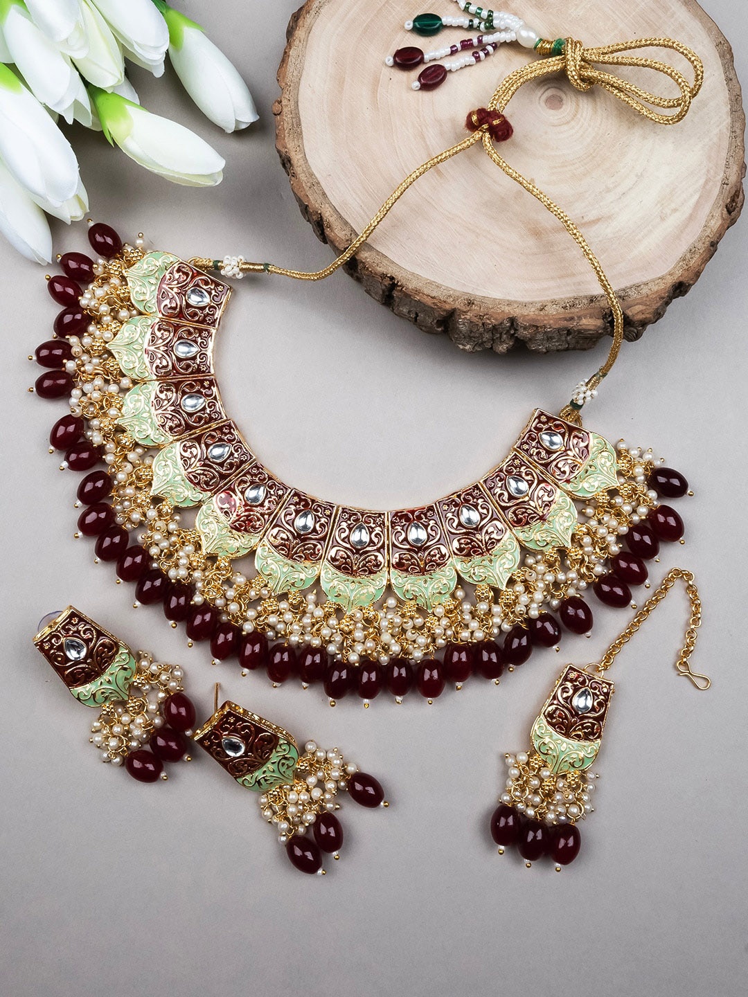 

StileAdda Gold-Plated Kundan Meenakari Jewellery Set