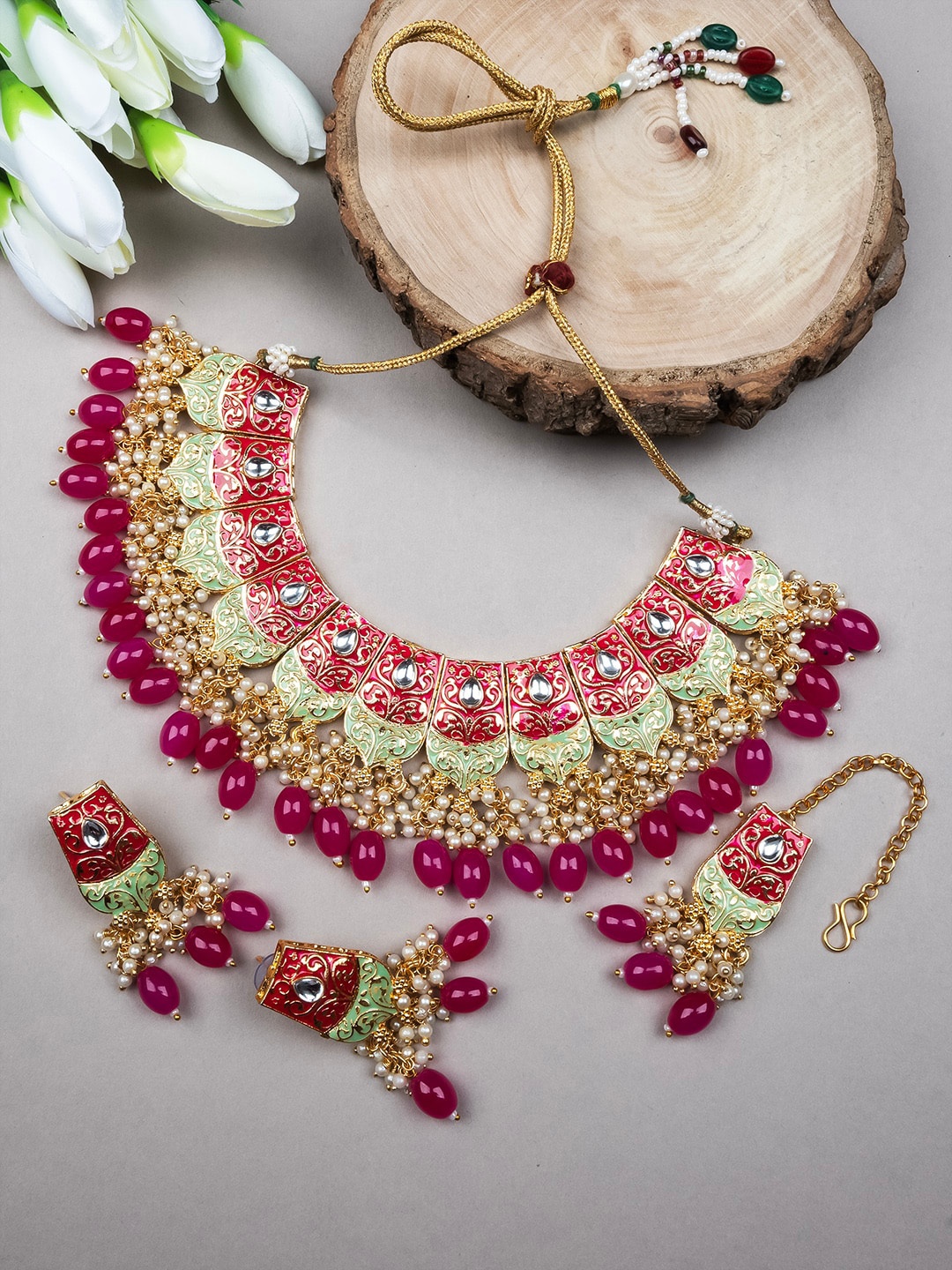 

StileAdda Gold-Plated Kundan Meenakari Jewellery Set