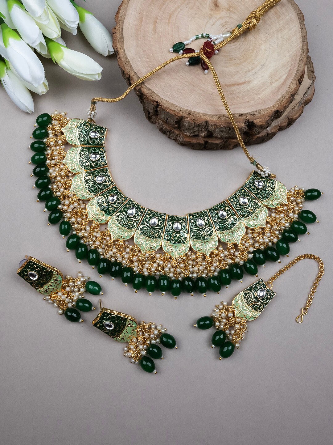 

StileAdda Gold-Plated Kundan Meenakari Jewellery Set