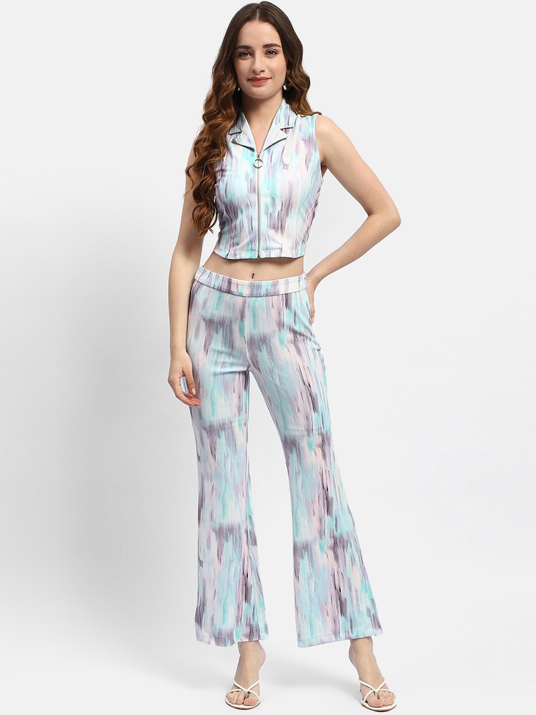 

Madame Printed Crop Top With Trousers, Green