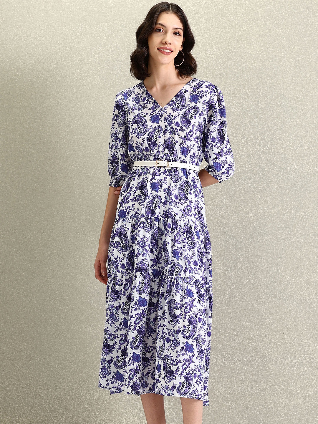 

U.S. Polo Assn. Women Floral Printed A-Line Midi Dress, Blue