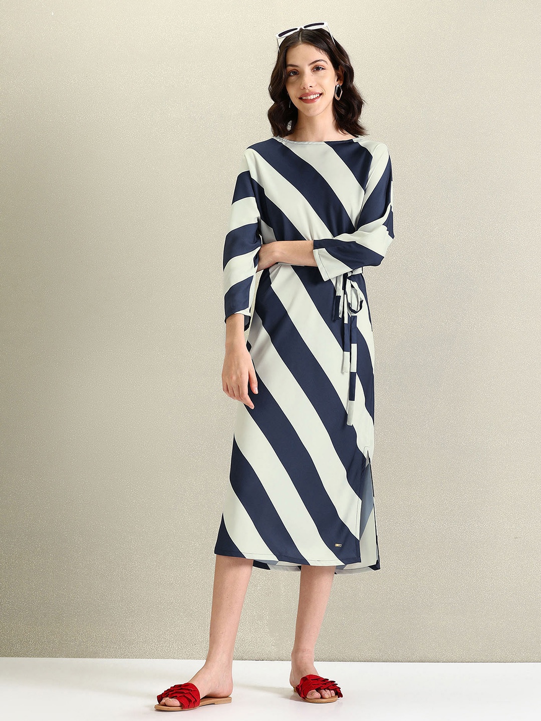 

U.S. Polo Assn. Women Striped A-Line Midi Dress, Blue