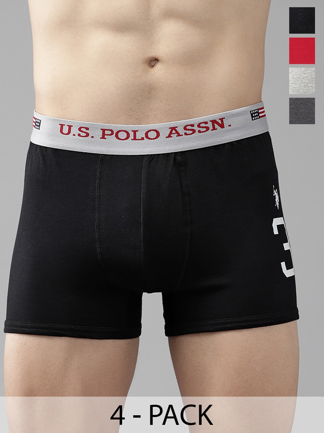 

U.S. Polo Assn. Pack Of 4 Mid Rise Trunks, Grey melange