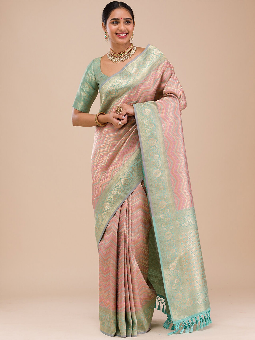 

Koskii Woven Design Zari Silk Saree, Green