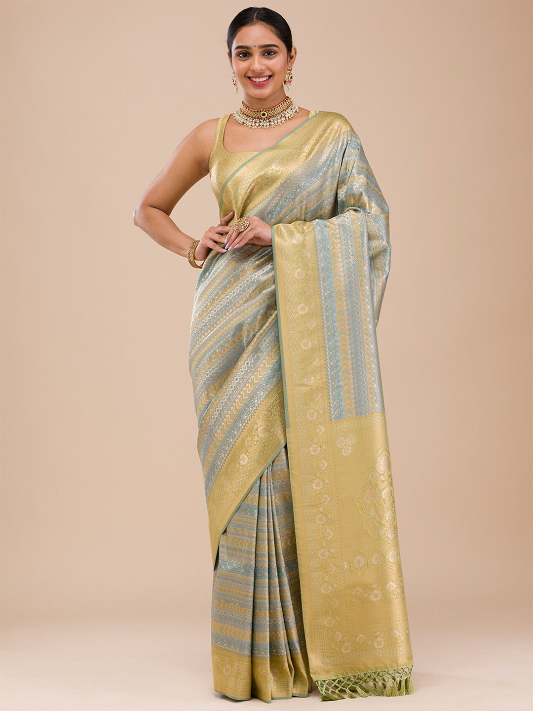 

Koskii Woven Design Zari Silk Saree, Blue