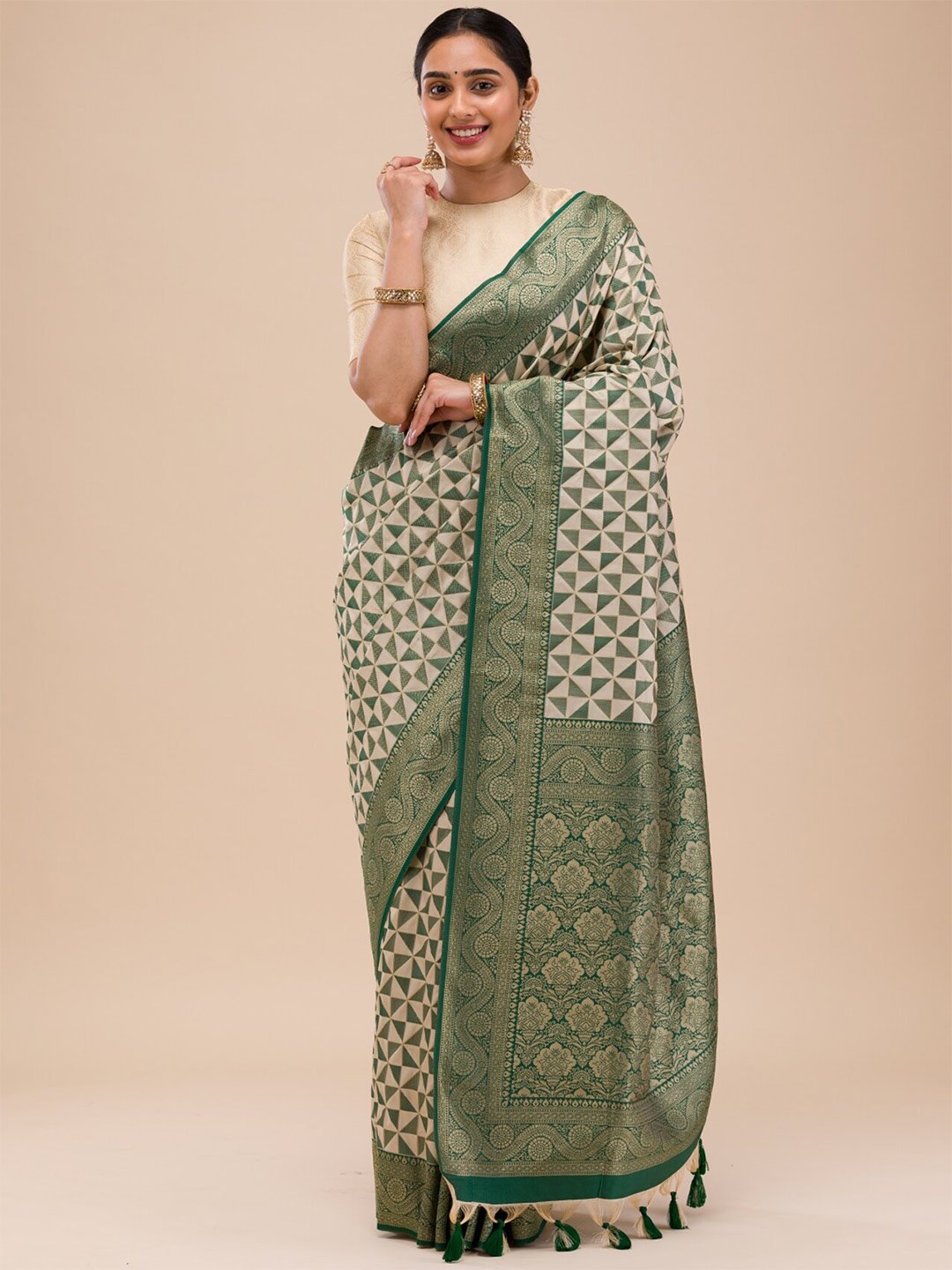 

Koskii Woven Design Zari Silk Saree, Green