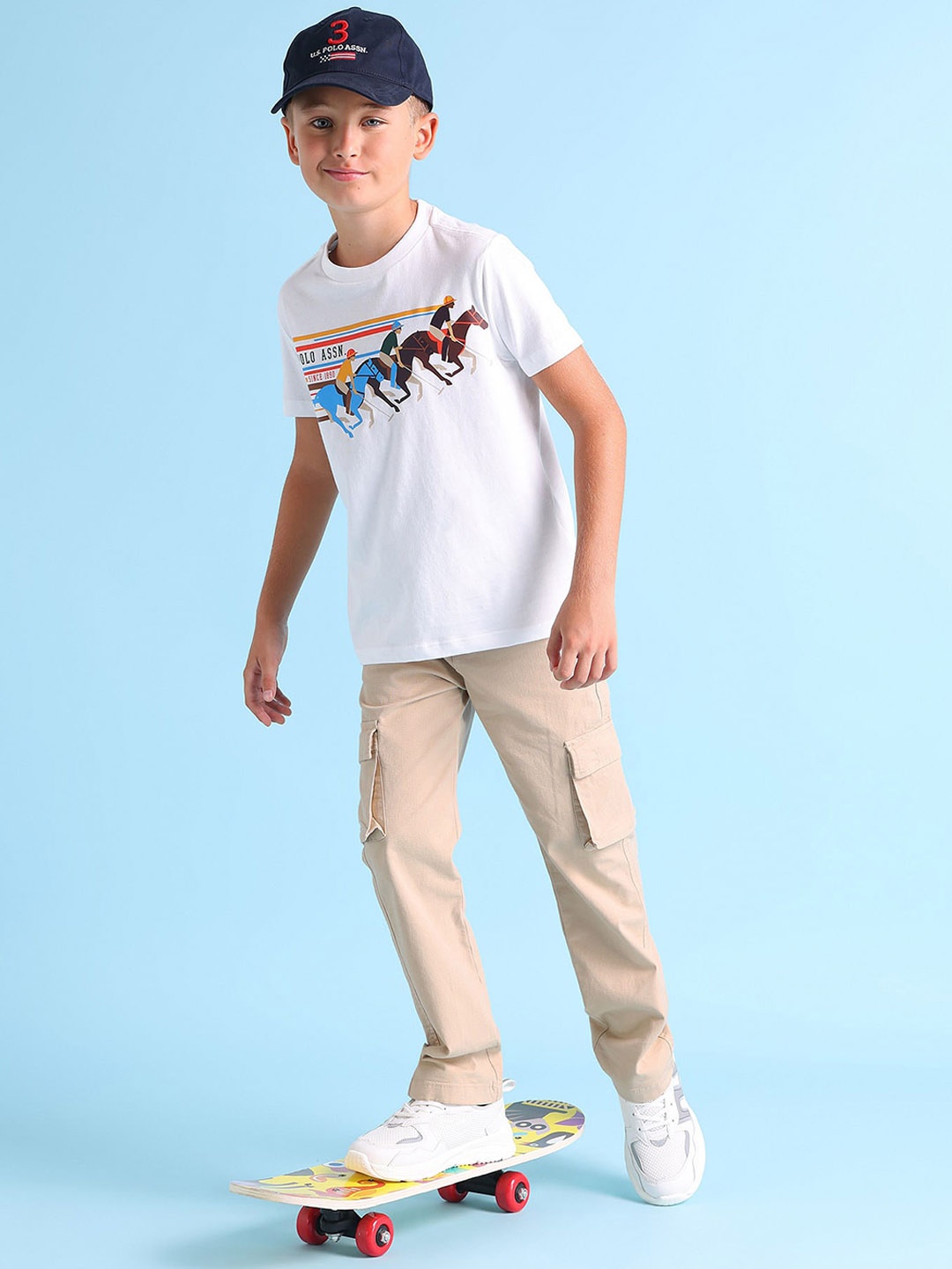 

U.S. Polo Assn. Kids Boys Classic Mid-Rise Cotton Cargos Trousers, Beige