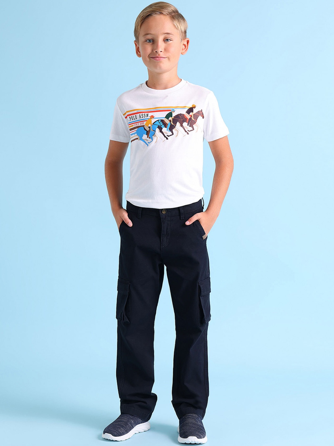 

U.S. Polo Assn. Kids Boys Classic Fit Mid-Rise Cargos Trousers, Navy blue