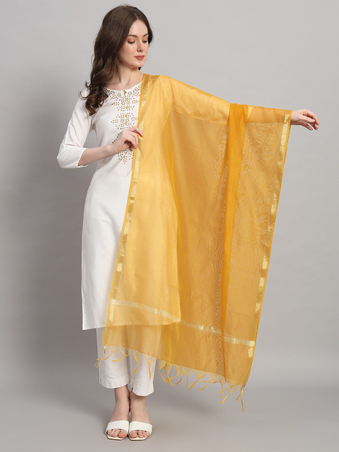 

HANDICRAFT PALACE Zari Chanderi Silk Dupatta, Yellow