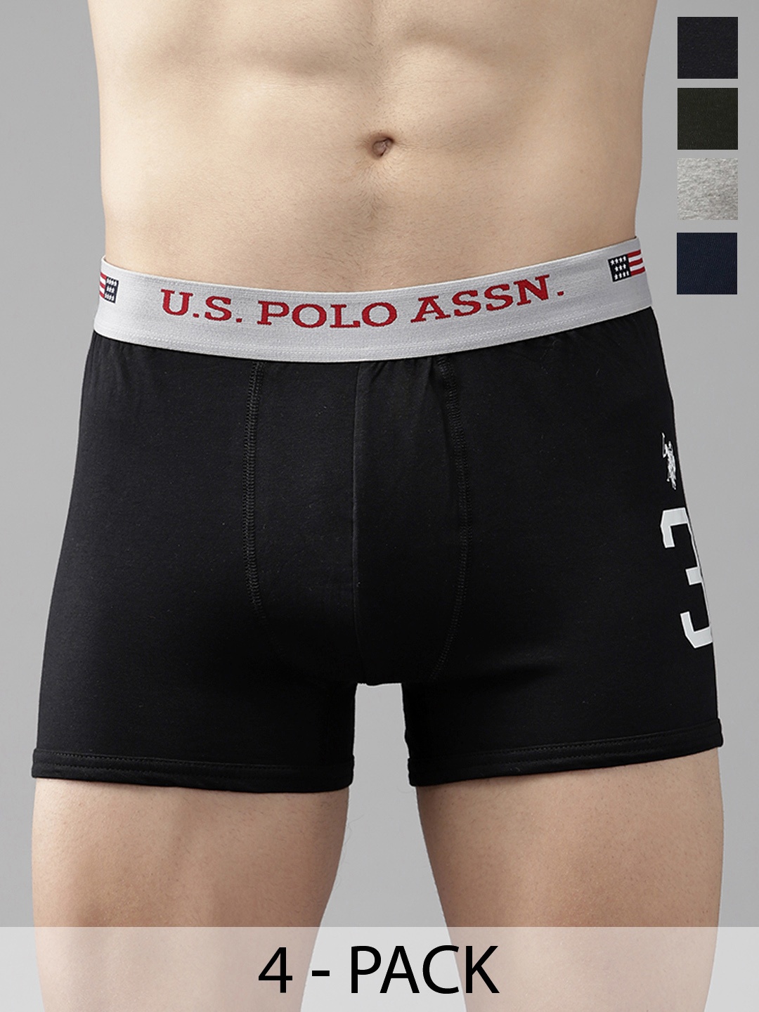 

U.S. Polo Assn. Pack Of 4 Mid-rise Trunks 15823122-1-15823132, Grey melange