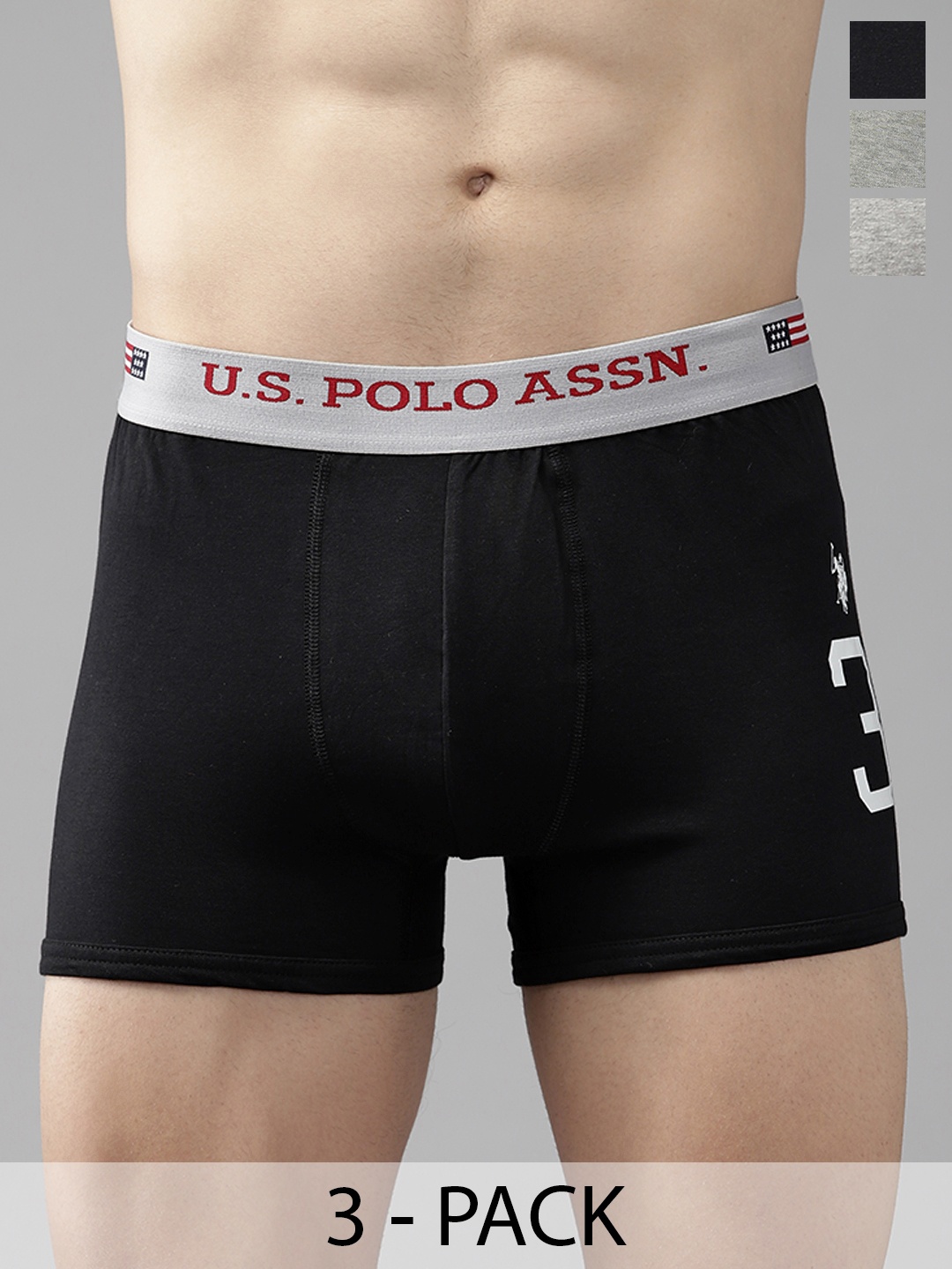 

U.S. Polo Assn. Pack Of 3 Mid-rise Trunks 15823122-1-19484914, Grey melange