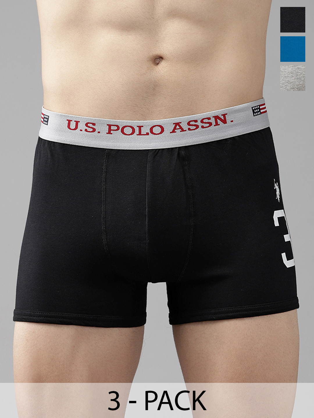 

U.S. Polo Assn. Pack Of 3 Mid-rise Trunks 15823122-1-19484916, Grey melange