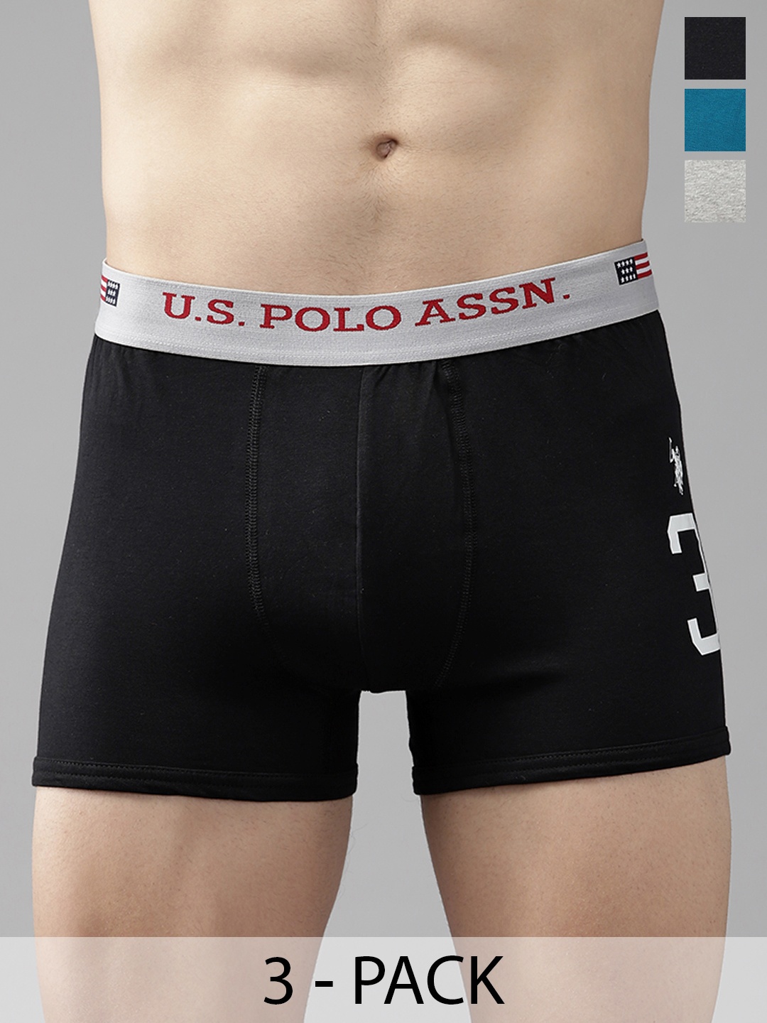 

U.S. Polo Assn. Pack Of 3 Mid-rise Trunks 15823122-1-19484922, Grey melange