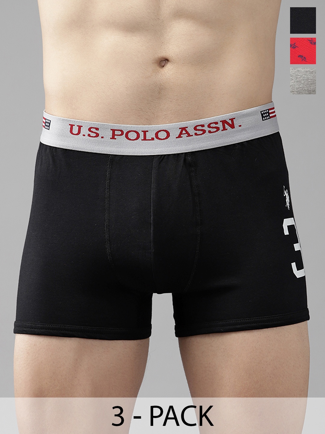 

U.S. Polo Assn. Pack Of 3 Mid-rise Trunks 15823122-1-20416328, Grey melange