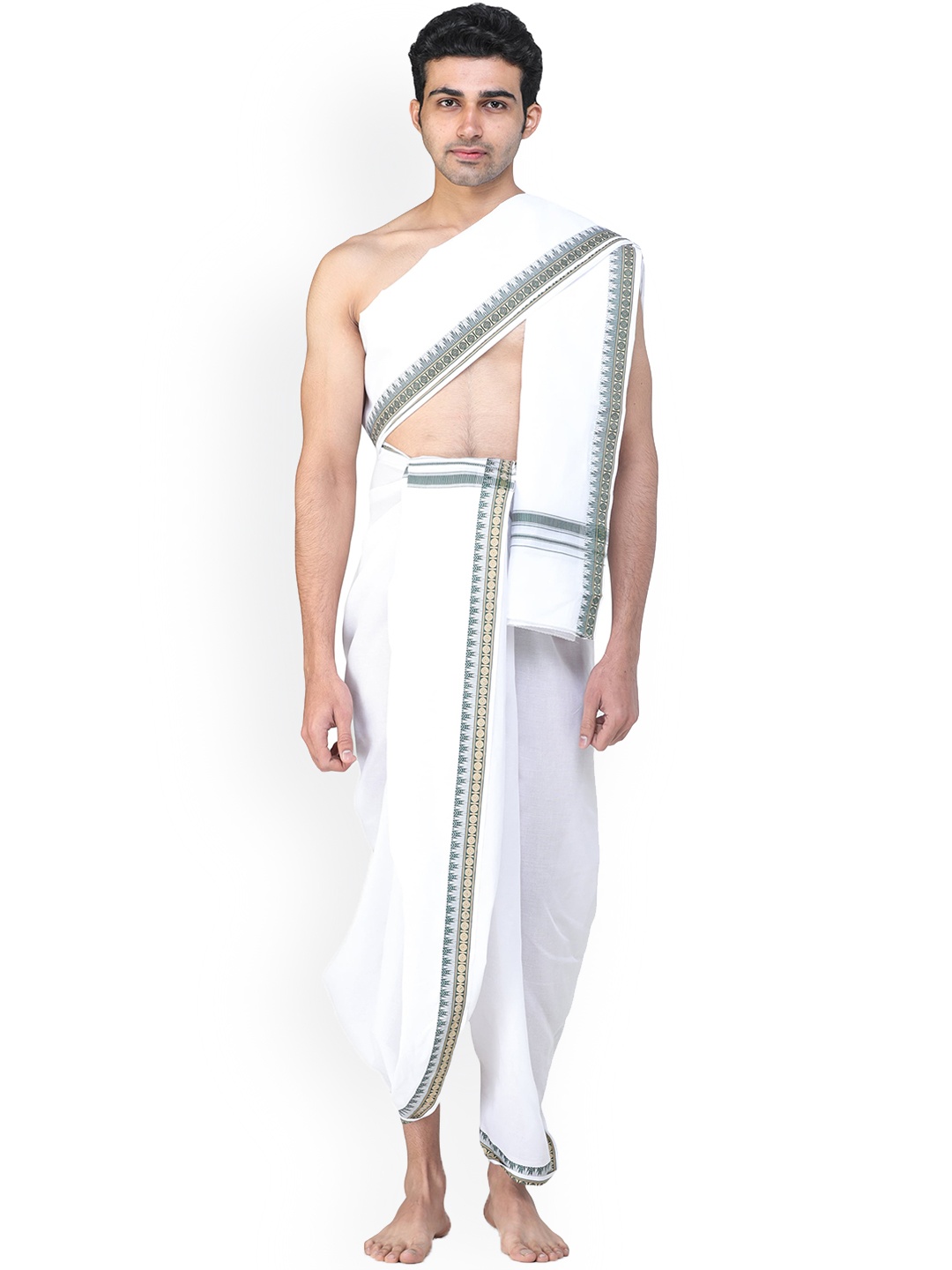 

Exotic India Pure Cotton Dhoti With Angavastram, White