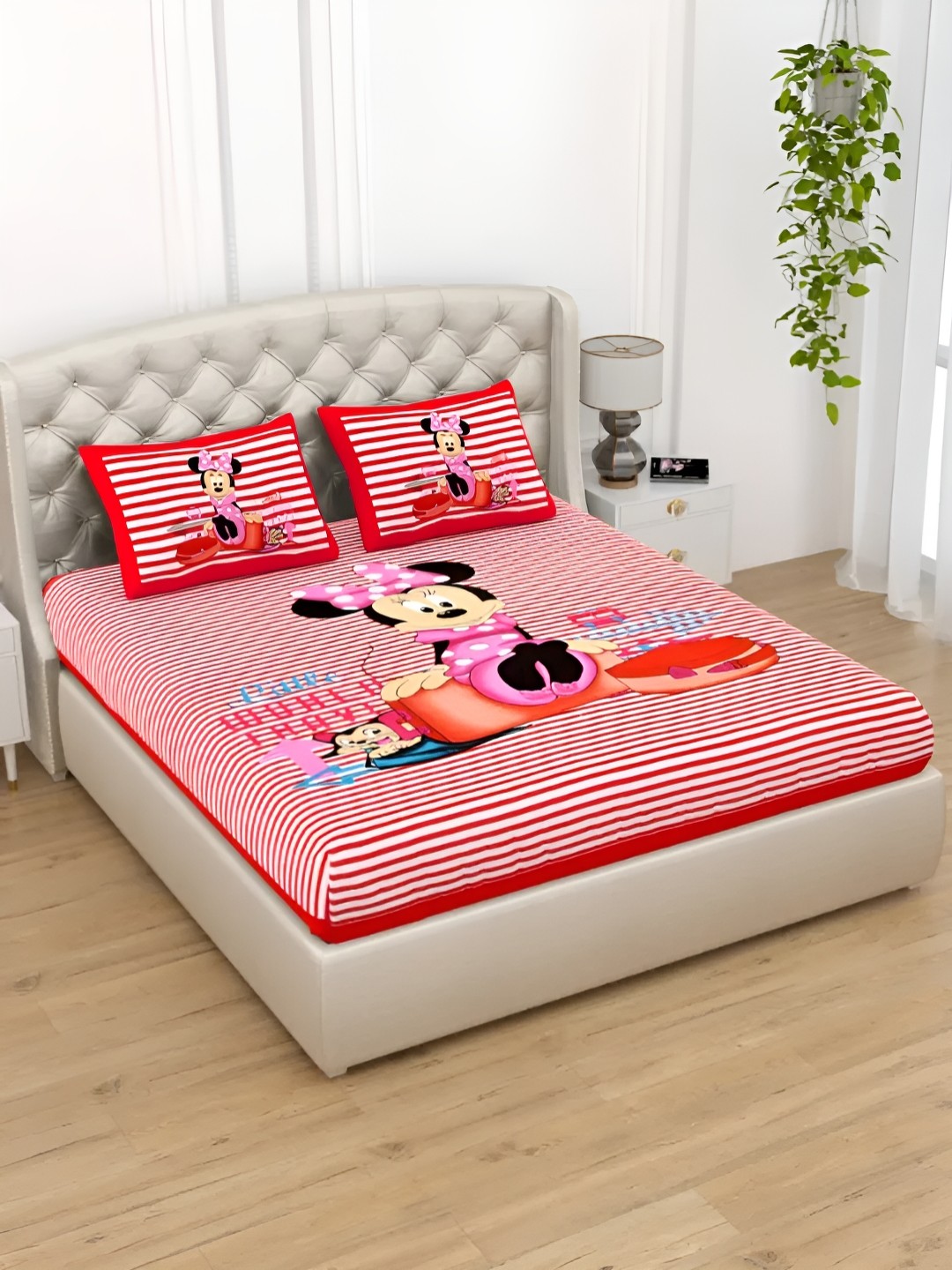 

LIVING ROOTS Double Queen Size Jaipur Block Print Cotton Double Bedsheet & 2 Pillow Covers, Red