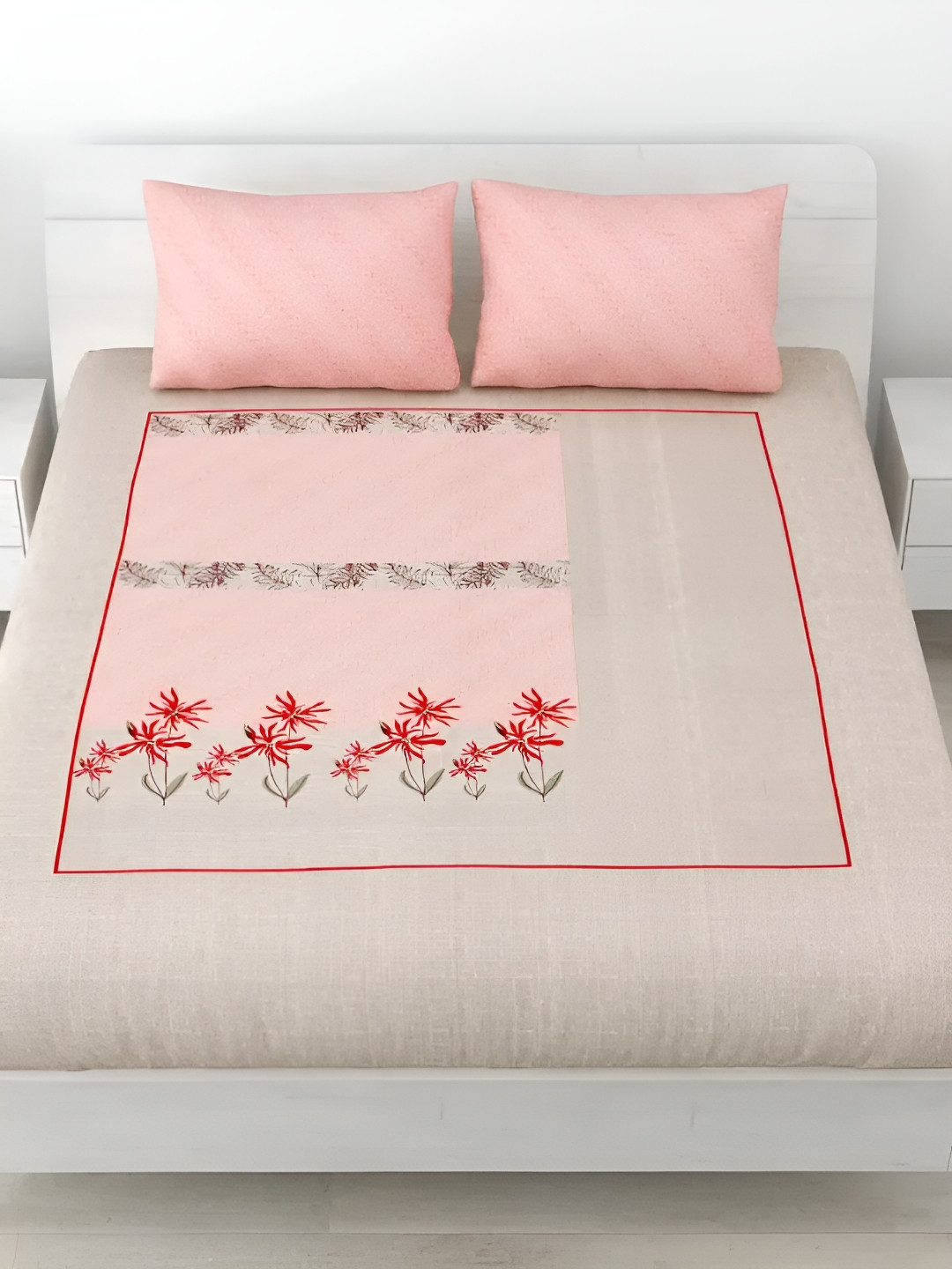 

LIVING ROOTS Double Queen Size Jaipur Block Print Cotton Double Bedsheet & 2 Pillow Covers, Grey