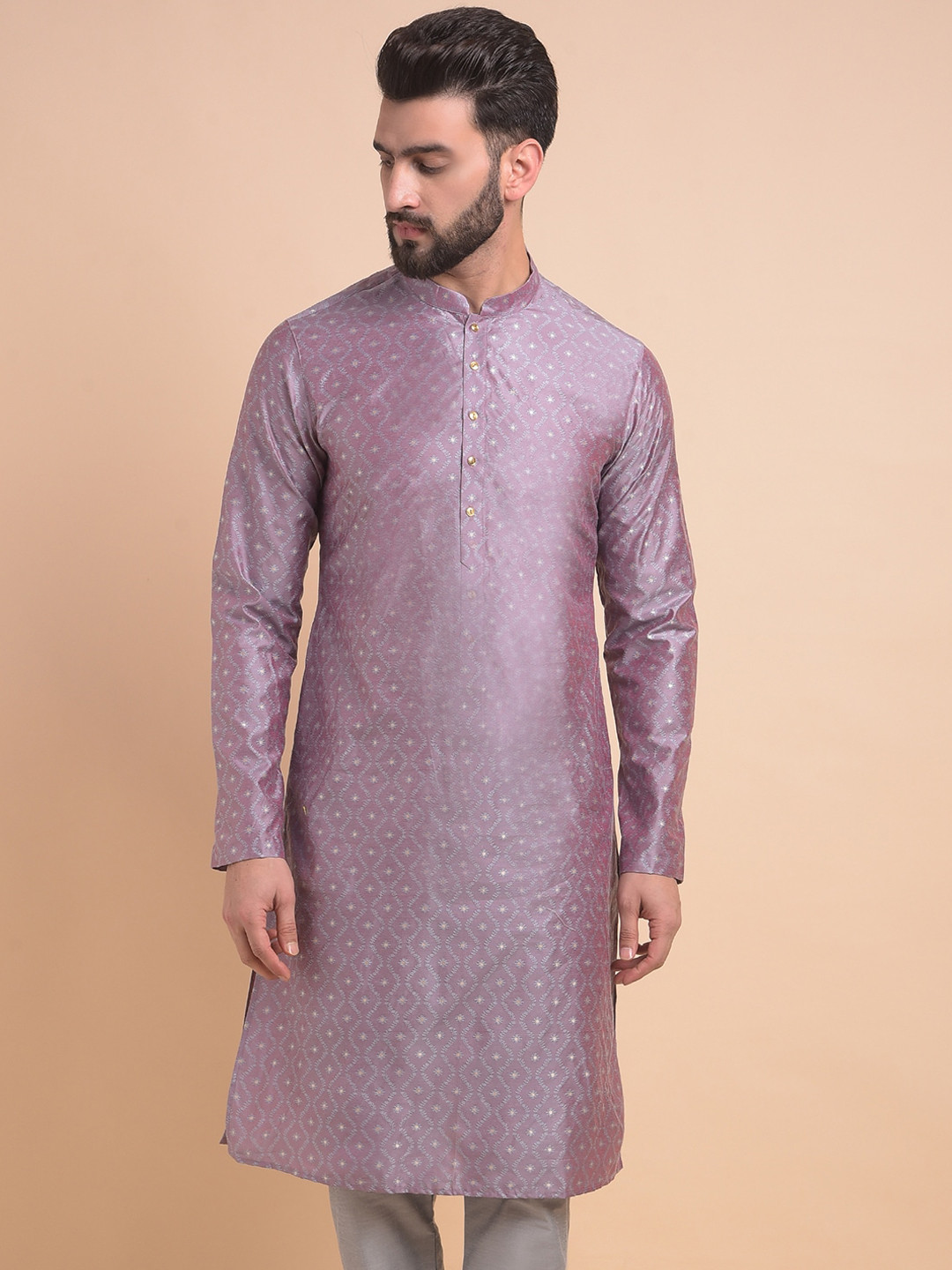 

Anouk Mandarin Collar Long Sleeves Jacquard Kurta, Purple