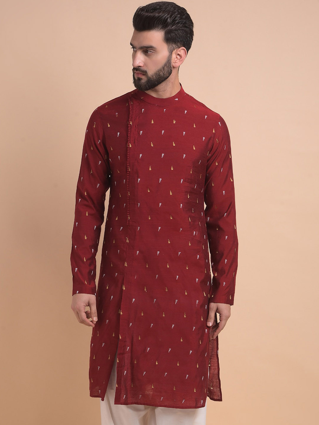 

Anouk Geometric Long Sleeves Jacquard Kurta, Red