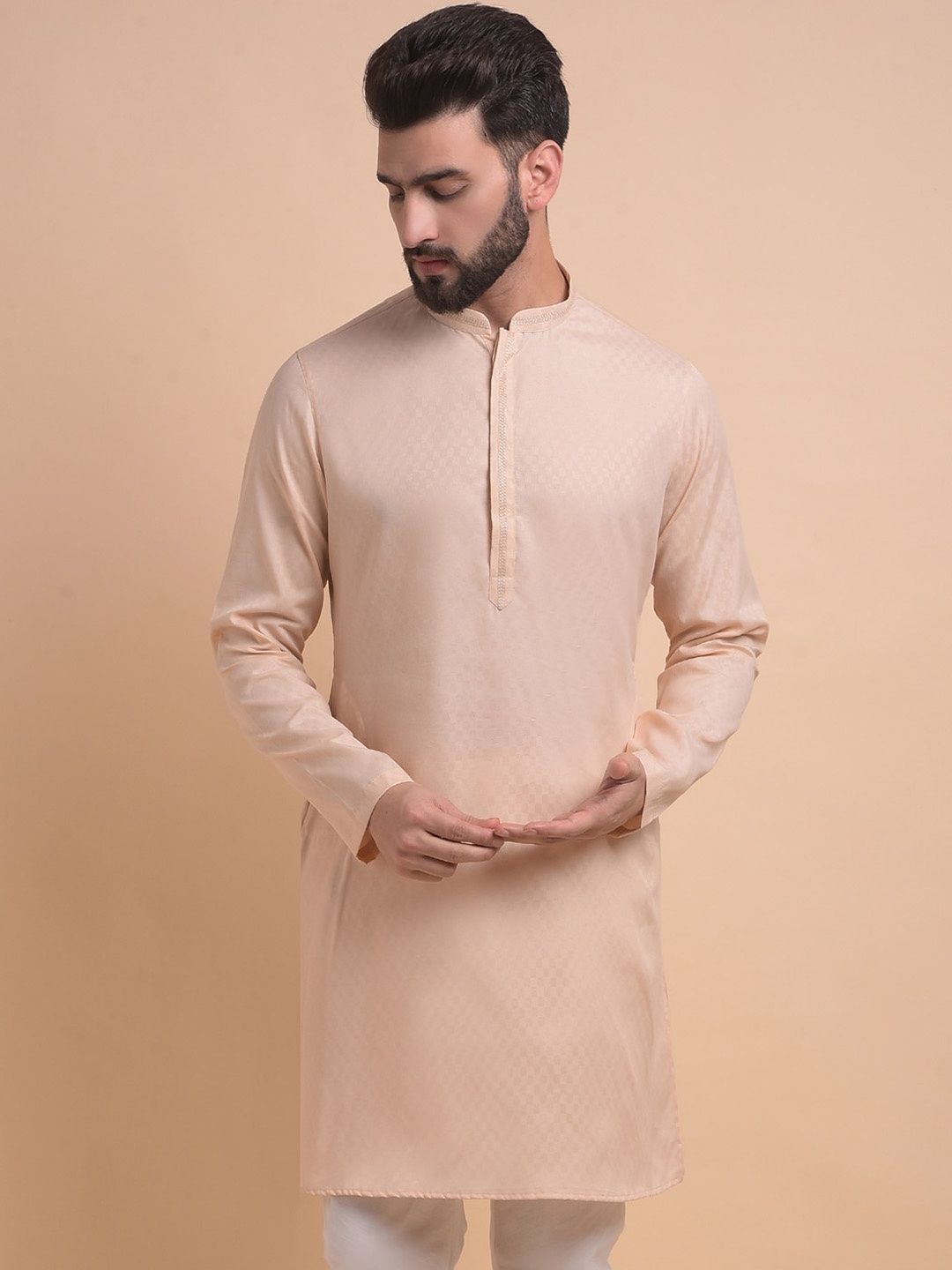 

Anouk Ethnic Mandarin Collar Jacquard Straight Kurta, Cream
