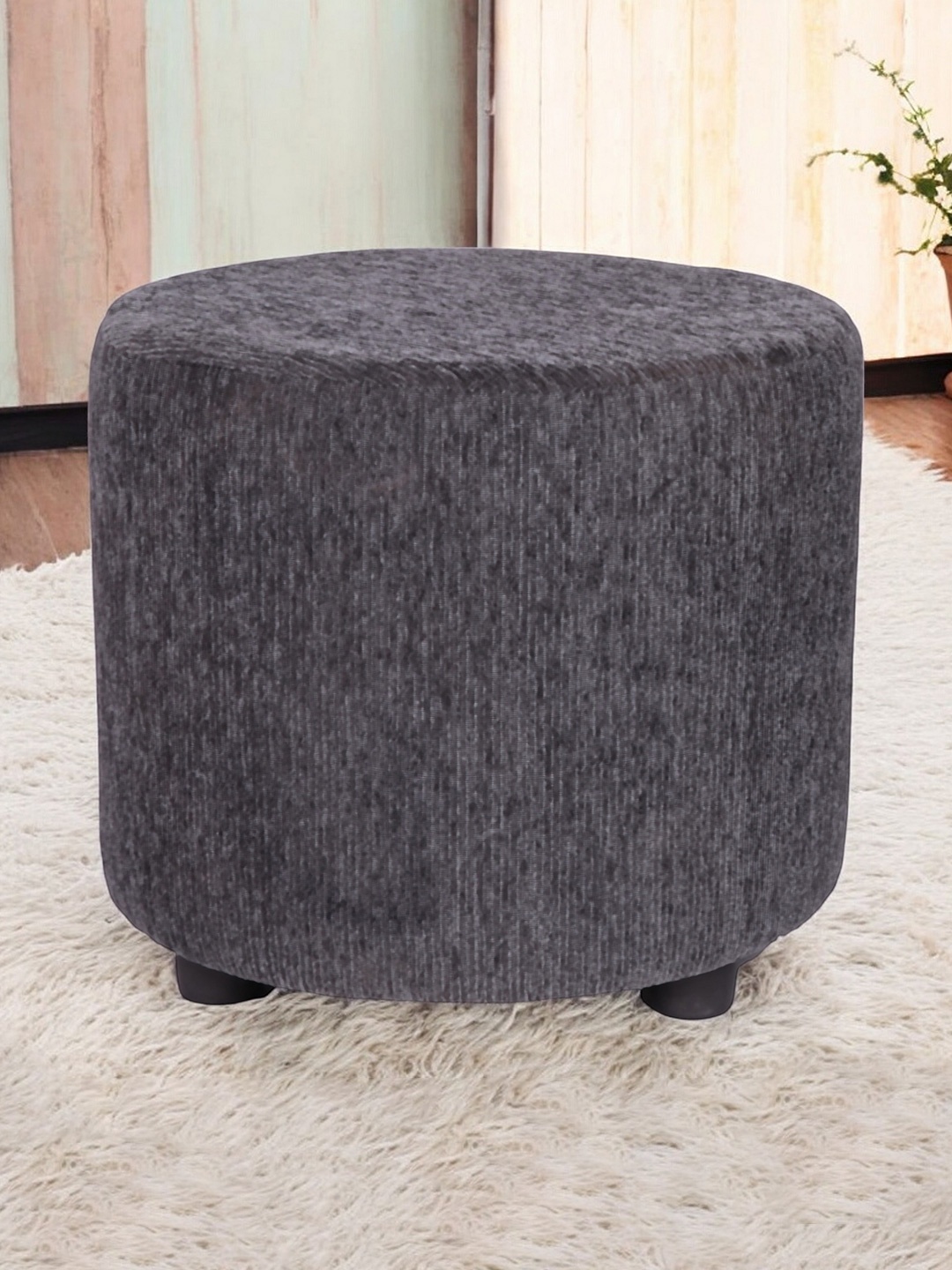 

Ikiriya Grey Lisbon Wooden Cylindrical Pouffe Ottoman