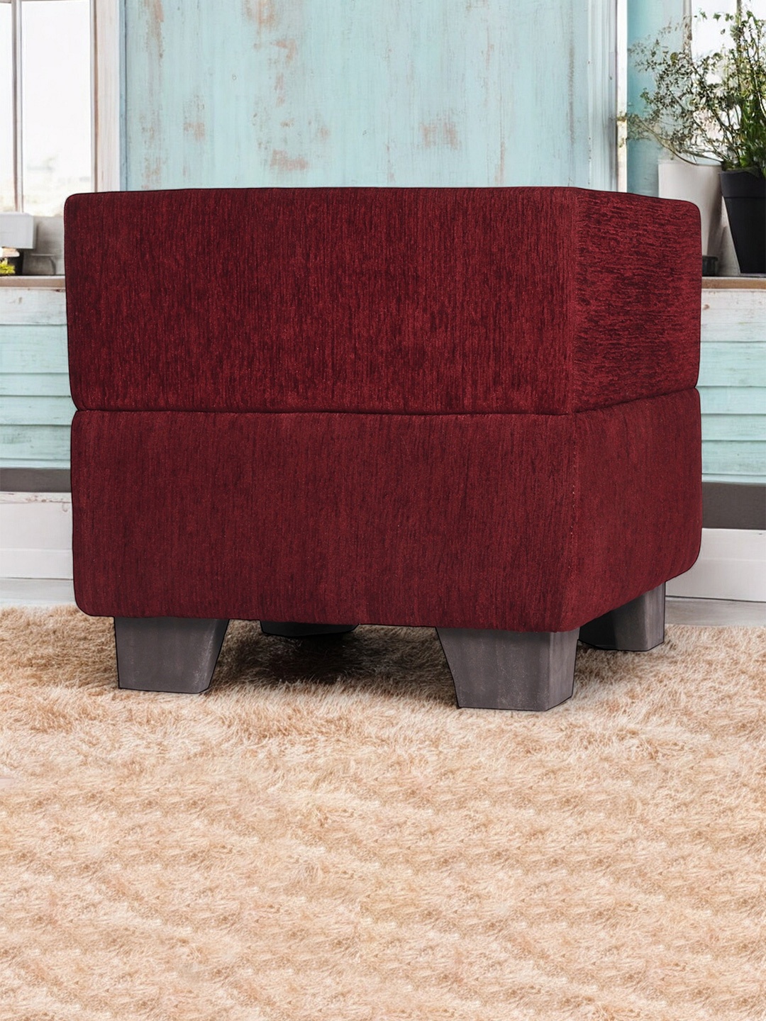 

Ikiriya Maroon Iris Wooden Square Pouffe Ottoman