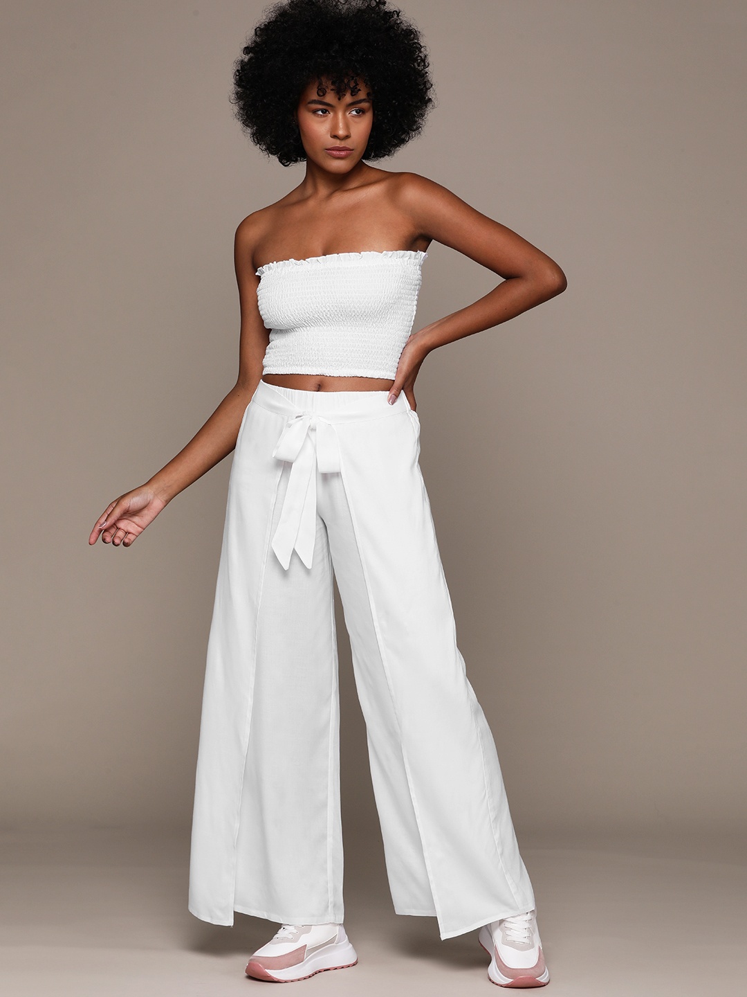 

Roadster Smocked Crop Top with Palazzos, White